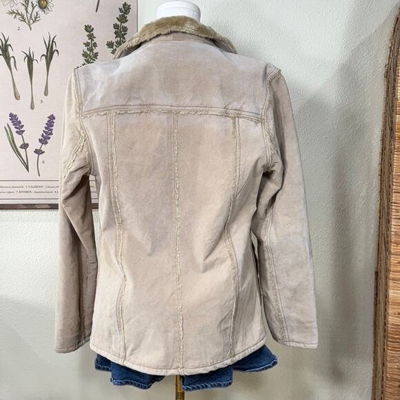 Vintage 90s Y2k Suede Leather Faux Fur Lined Jacket Downtown Vanilla Girl S M - Picture 3 of 7